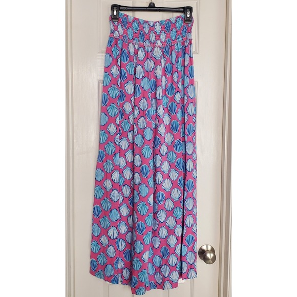 Simply Southern Pink Blue Seashell Smocked Wide Leg Palazzo Pants One Size O/S - Picture 5 of 6